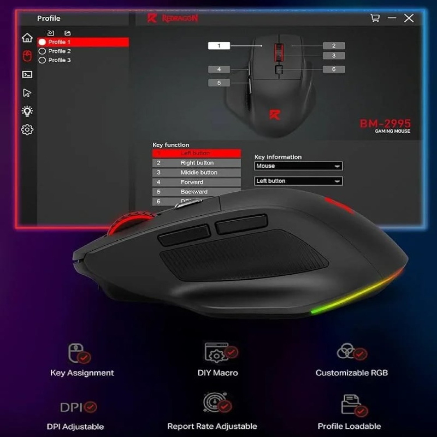 Souris Sans Fil Gamer Redragon BM-2995 - Noir — vue 3