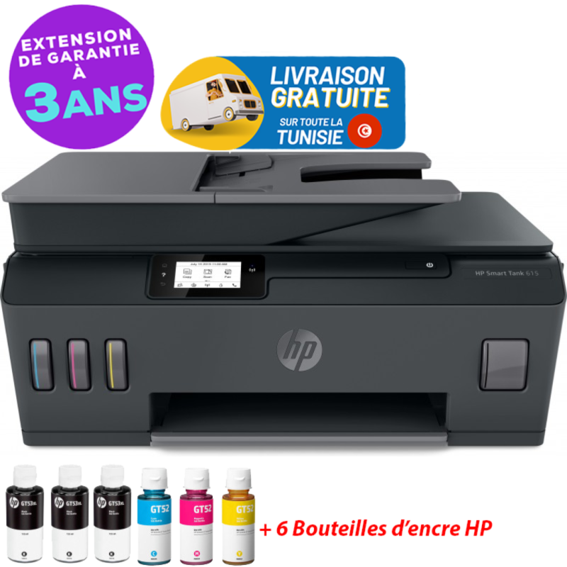 Imprimante Multifonction Jet d'encre Tout-en-un HP Smart Tank 615 / Wifi + 6 Bouteilles d'encres Offertes - HP - photo 1