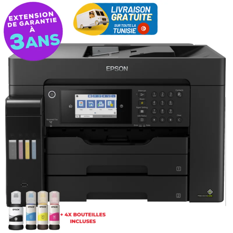 Imprimante à réservoir intégré Multifonctions 4 en 1 Epson EcoTank L15160 A3+ + 4 Bouteilles D'encres Epson Incluses