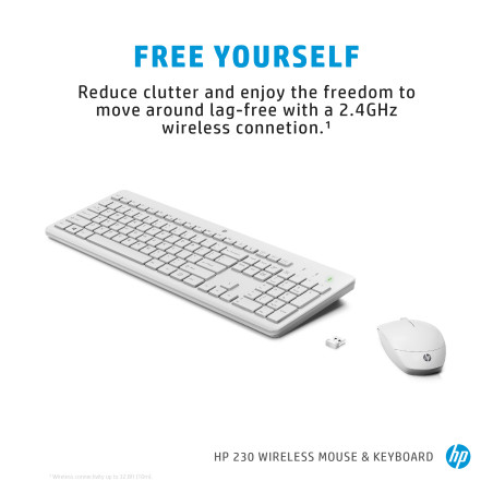 Ensemble Clavier et Souris Sans Fil HP 230 QWERTY / Blanc - HP - photo 11