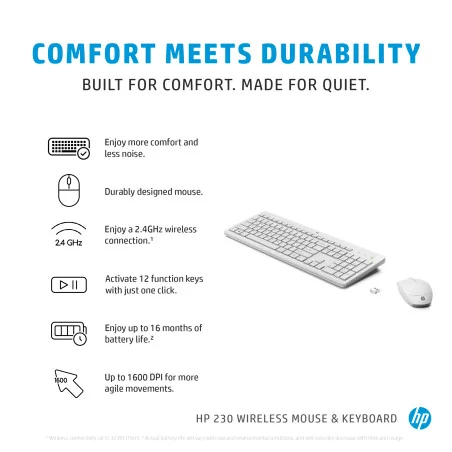 Ensemble Clavier et Souris Sans Fil HP 230 QWERTY / Blanc - HP - photo 15