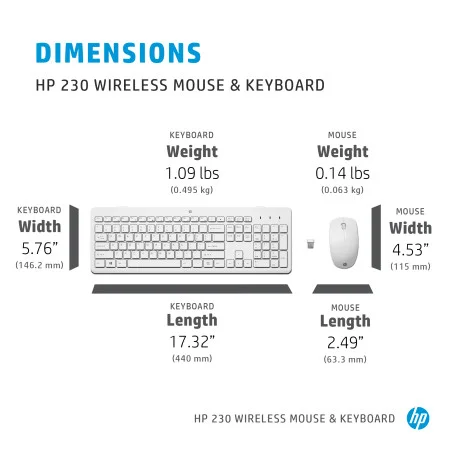 Ensemble Clavier et Souris Sans Fil HP 230 QWERTY / Blanc - HP - photo 17