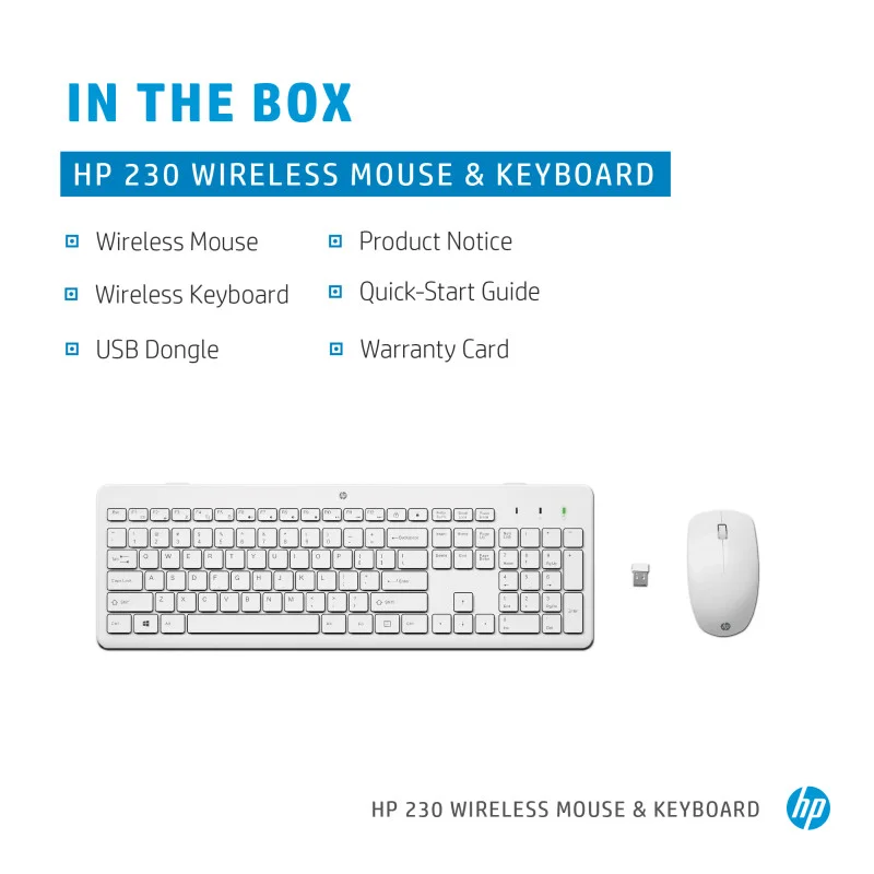 Ensemble Clavier et Souris Sans Fil HP 230 QWERTY / Blanc - HP - photo 4