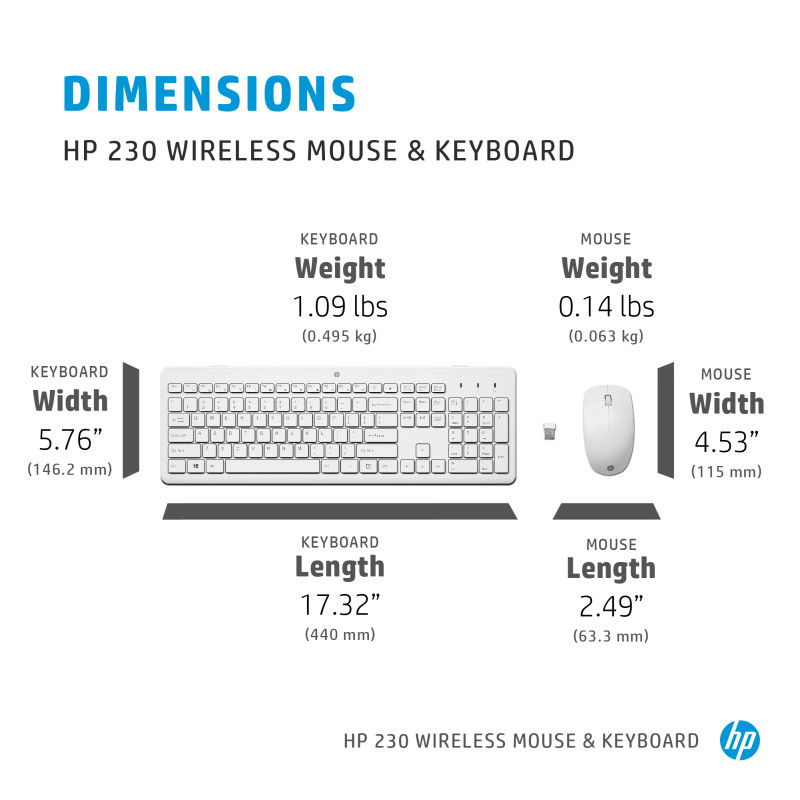 Ensemble Clavier et Souris Sans Fil HP 230 QWERTY / Blanc - HP - photo 6