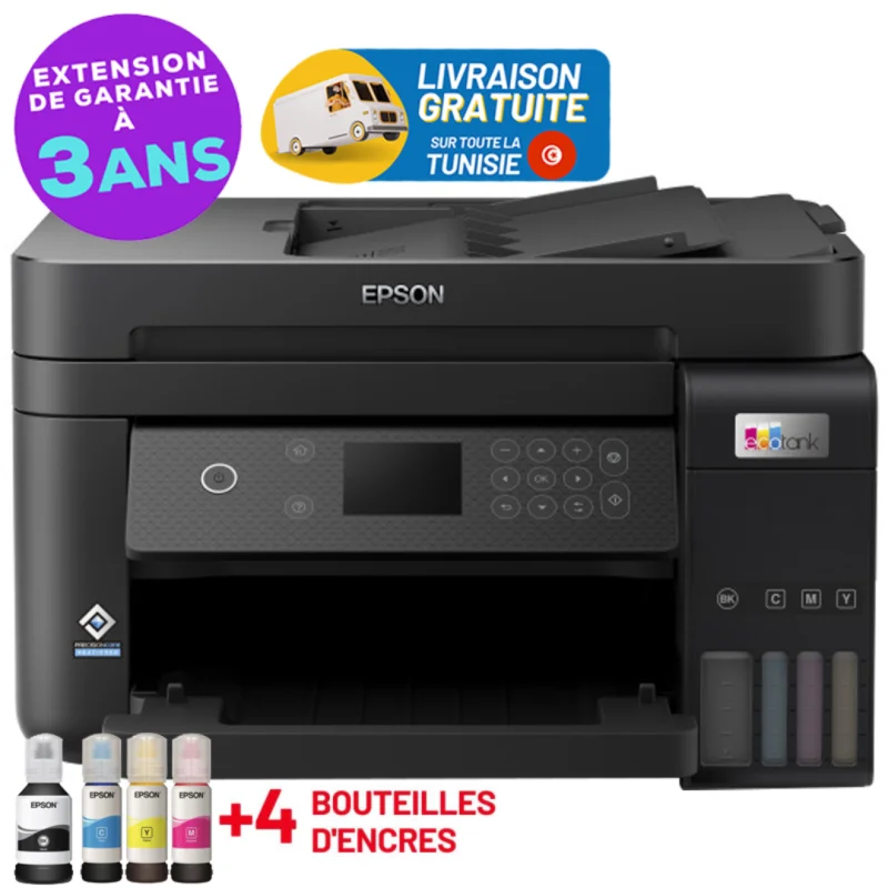 IMPRIMANTE EPSON ECOTANK L6270 / A4 / Wifi + 4 Bouteilles d'encre Epson Incluses
