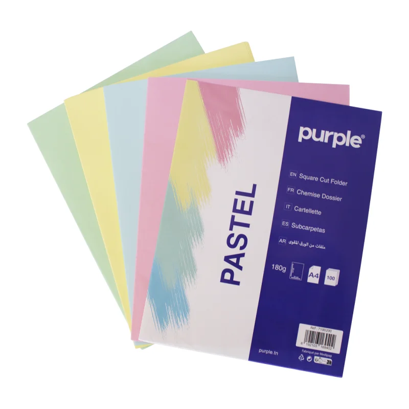 Paquet de 100 Chemise Cartonnée ESSENTIAL Purple 180g / Couleurs Pastel