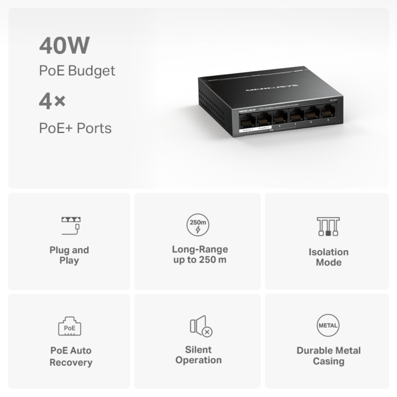 Switch De Bureau Mercusys TL-MS106LP / 6 PORTS 10/100Mbps / Avec 4 ports PoE+ - photo 4
