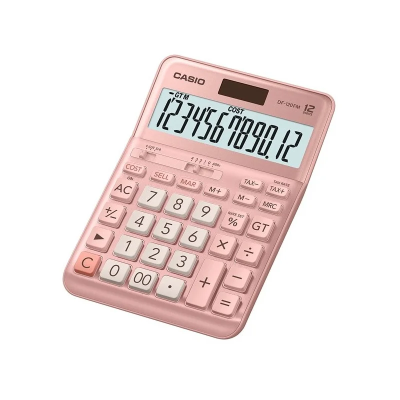 CALCULATRICE DE BUREAU CASIO DF-120FM-PK / SOLAIRE OU PILE / 12 CHIFFRES / ROSE