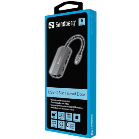 STATION D'ACCUEIL SANDBERG DOCK USB-C 6 IN 1 - photo 4