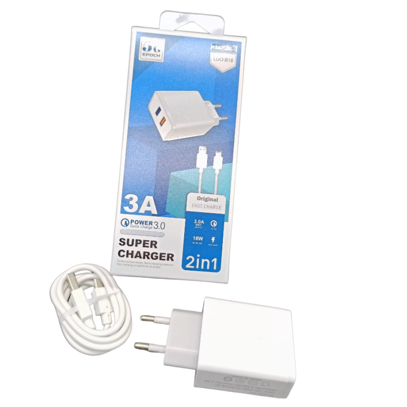 Chargeur secteur avec cable Micro USB  / 18W / 2 PORTS - photo 1