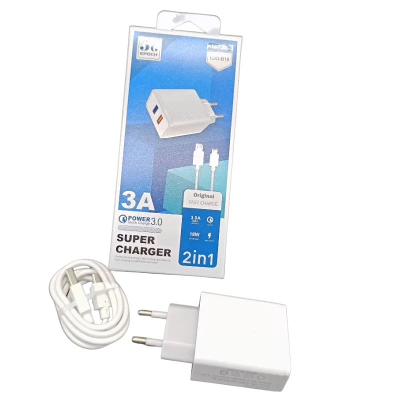 Chargeur secteur avec cable Micro USB  / 18W / 2 PORTS - photo 1