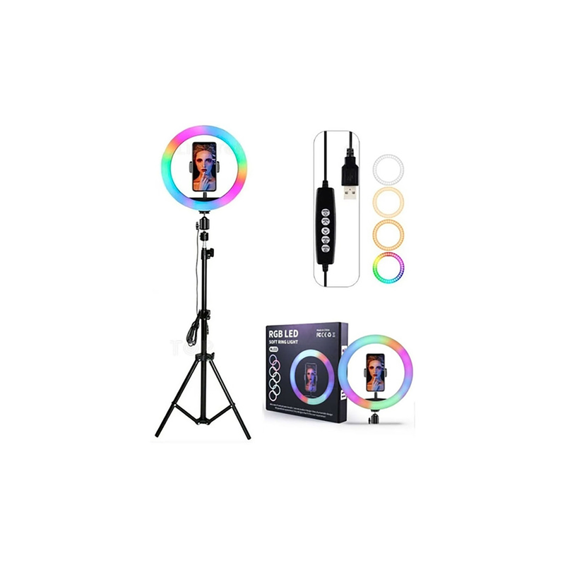 Selfie Ring Light 360° + tripode  / RGB / Noir - photo 2