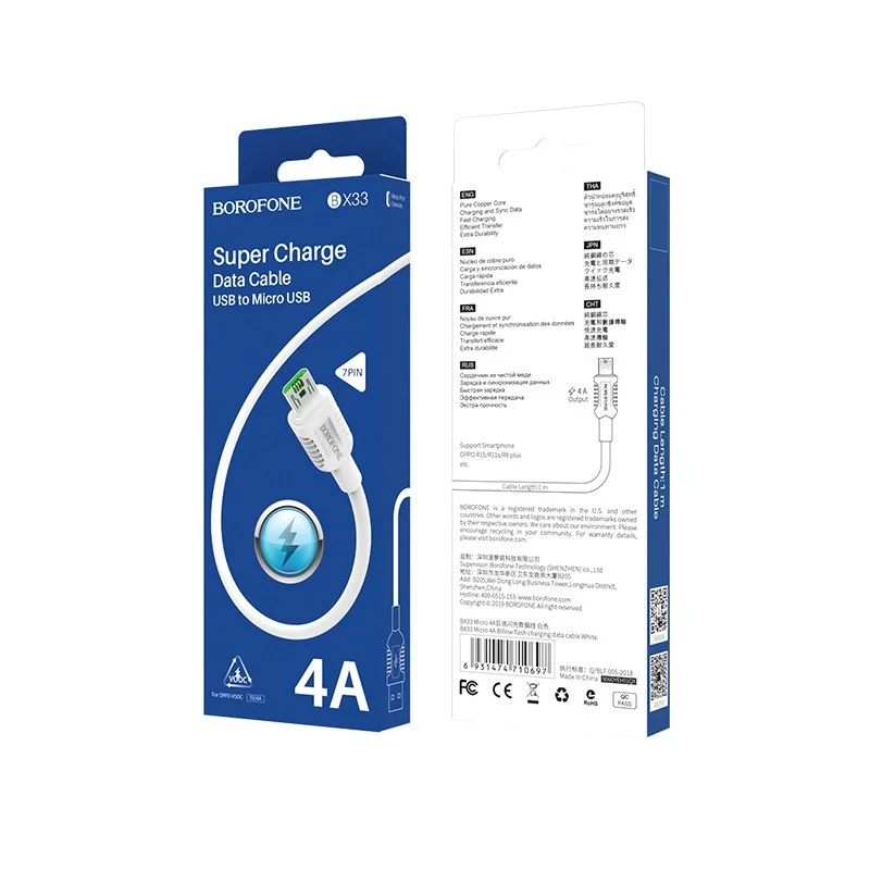 Câble Chargeur USB vers Micro-USB BOROFONE BX33 / 4A / Blanc - photo 1