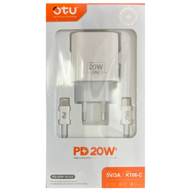 Chargeur Secteur Rapide OTU KT06-I Avec câble Lightning / Type-C / 20 W / Blanc - photo 1