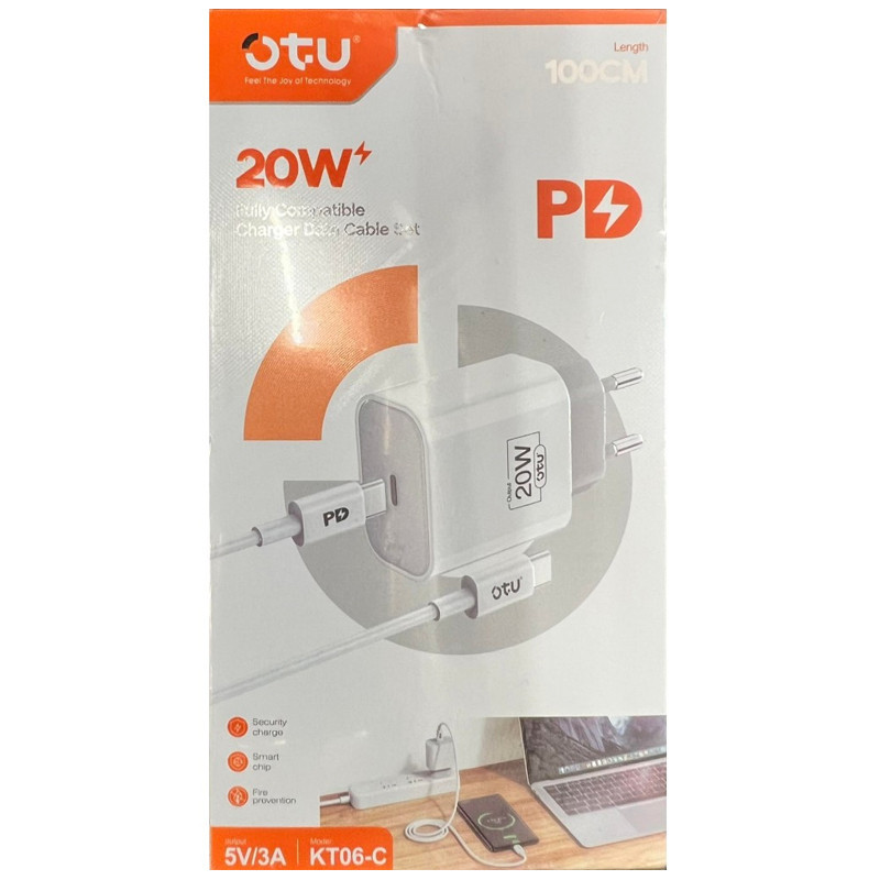 Chargeur Secteur Rapide OTU KT06-I Avec câble Lightning / Type-C / 20 W / Blanc - photo 2