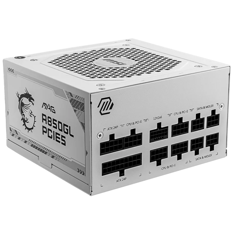 Boîte d'alimentation MSI MAG A850GL PCIE5 100% modulaire / 80 PLUS Gold / 850 W / WHITE