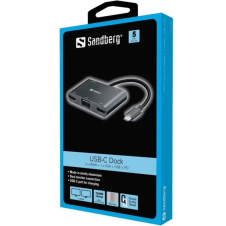 Station d'accueil SANDBERG Dock USB-C / Gris - photo 5
