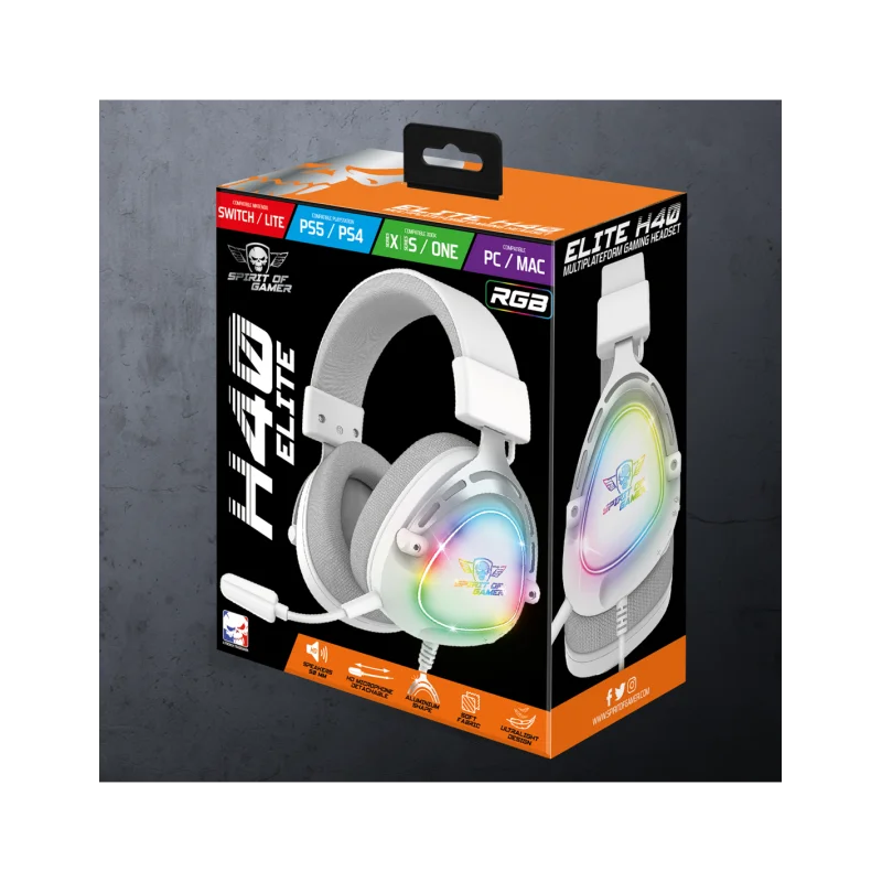 Casque Micro Gaming Spirit of Gamer ELITE H40 ARTIC / RGB / Blanc - Spirit of Gamer - photo 2