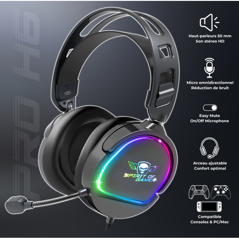 Casque Micro Gaming Spirit of Gamer PRO-H6 DARK / RGB / Noir - Spirit of Gamer - photo 2