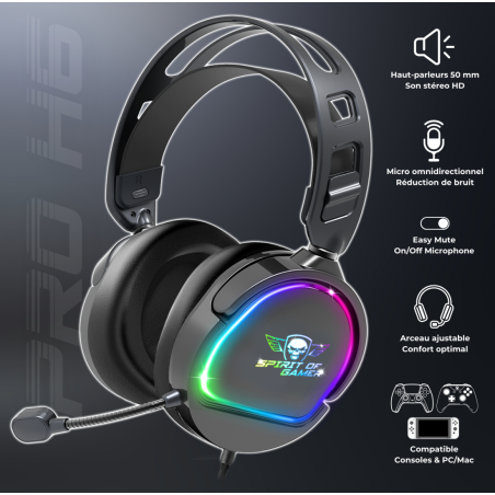 Casque Micro Gaming Spirit of Gamer PRO-H6 DARK / RGB / Noir - Spirit of Gamer - photo 6