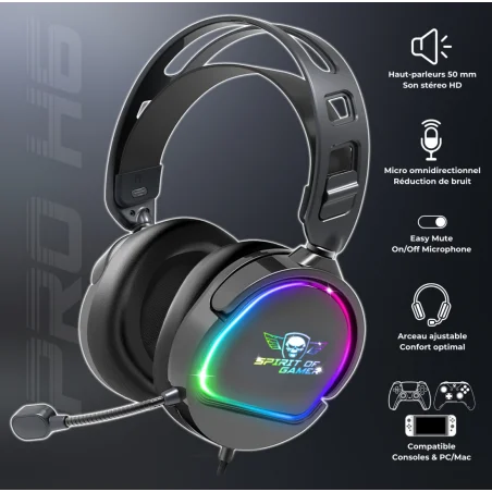 Casque Micro Gaming Spirit of Gamer PRO-H6 DARK / RGB / Noir - Spirit of Gamer - photo 6