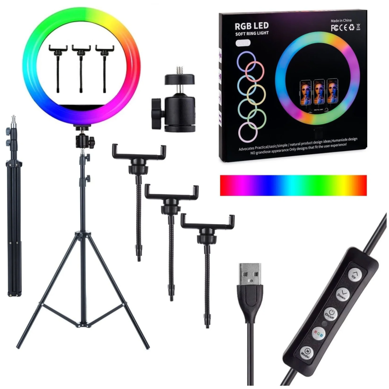 Selfie Ring Light 36CM -RGB + tripode 2M + COMMANDE BT - photo 1