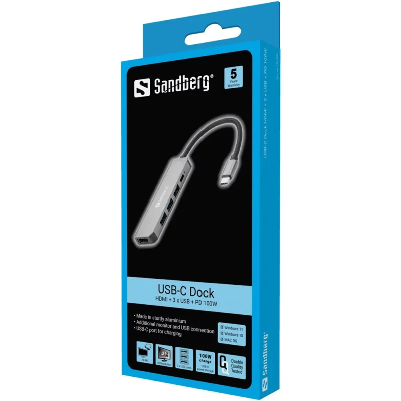 Station d'accueil Sandberg USB-C / Aluminium - photo 2