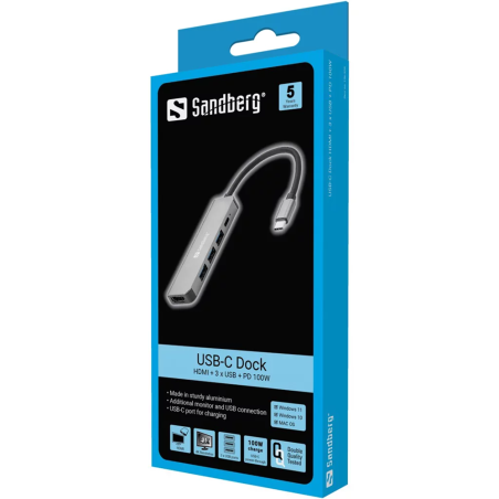 Station d'accueil Sandberg USB-C / Aluminium - photo 5