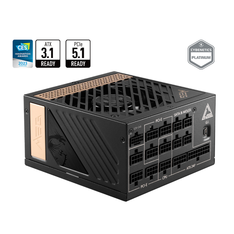 Boîte d'alimentation MSI MEG Ai1300P PCIE5 / 1300 Watts / 80 PLUS Platinum / ATX / Noir - MSI - photo 1