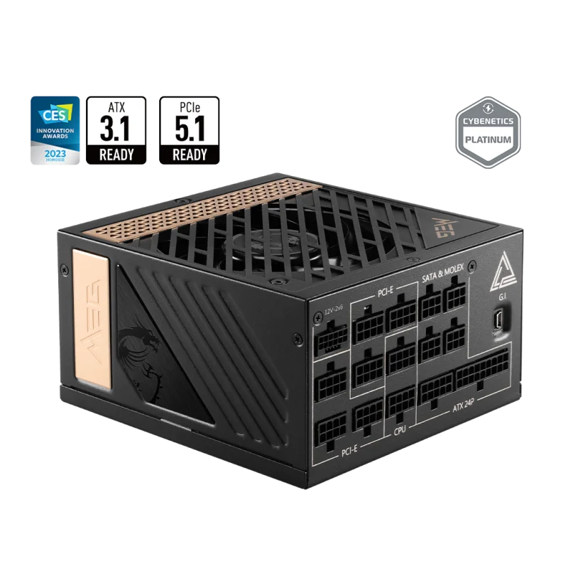 Boîte d'alimentation MSI MEG Ai1300P PCIE5 / 1300 Watts / 80 PLUS Platinum / ATX / Noir - MSI - photo 1