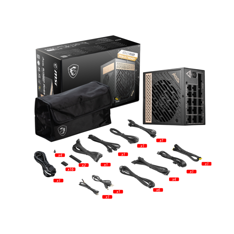 Boîte d'alimentation MSI MEG Ai1300P PCIE5 / 1300 Watts / 80 PLUS Platinum / ATX / Noir - MSI - photo 5