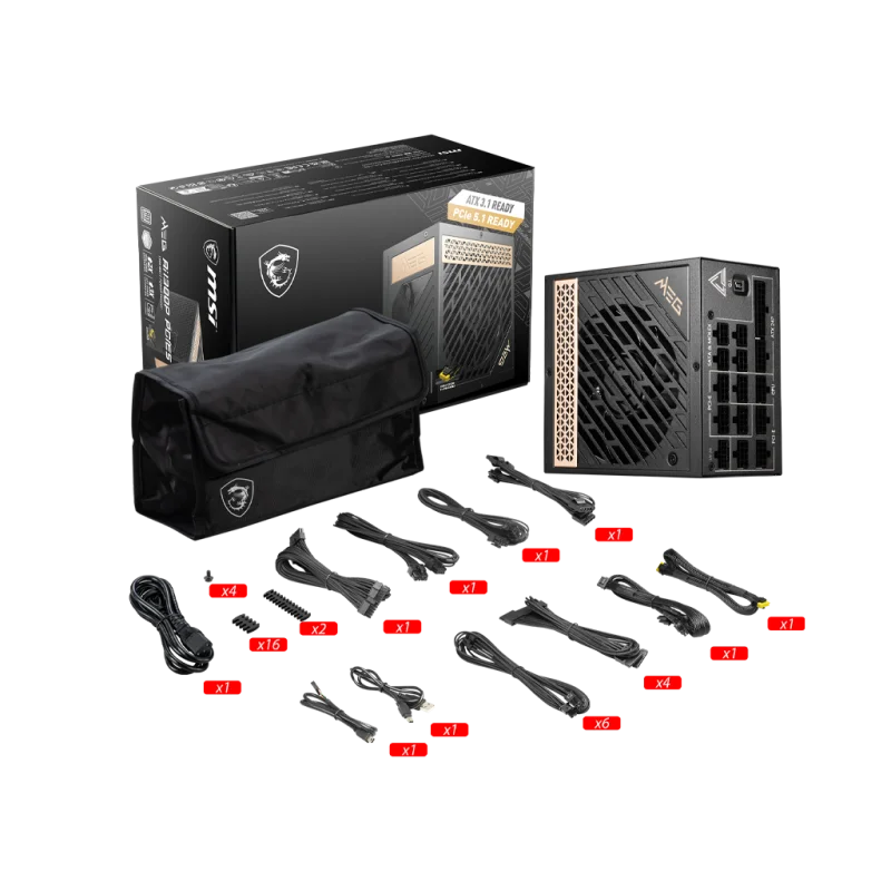 Boîte d'alimentation MSI MEG Ai1300P PCIE5 / 1300 Watts / 80 PLUS Platinum / ATX / Noir - MSI - photo 5