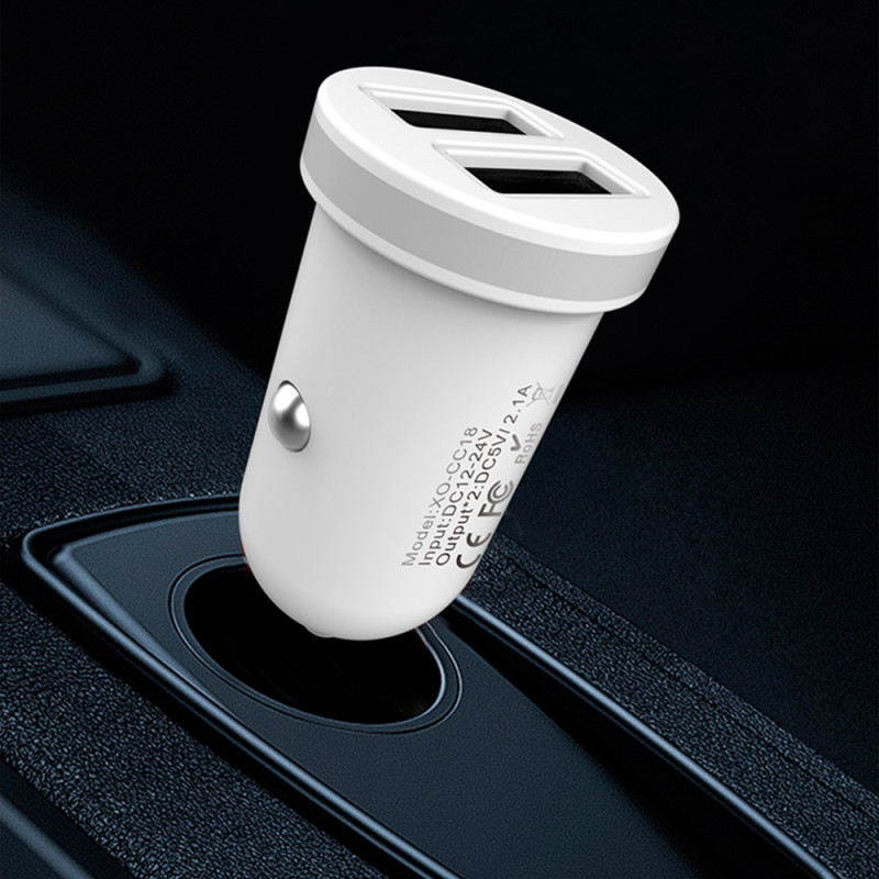 chargeur voiture XO TZ08 2x USB 2,1A blanc + câble microUSB - photo 4