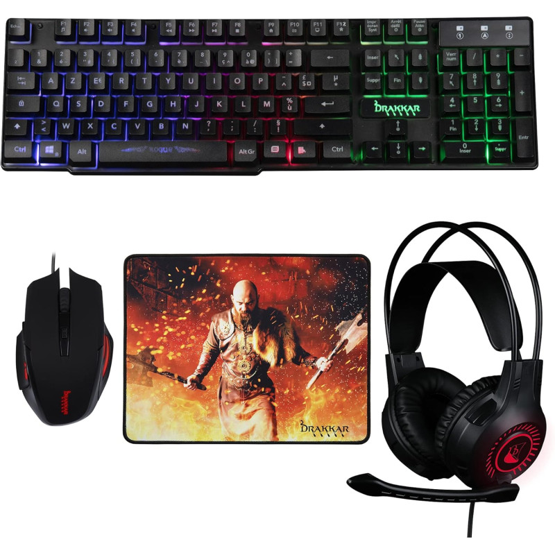 Pack Gaming 4 en 1 Clavier + Souris + Casque + Tapis souris Konix - Drakkar Pack Rogue - - photo 1