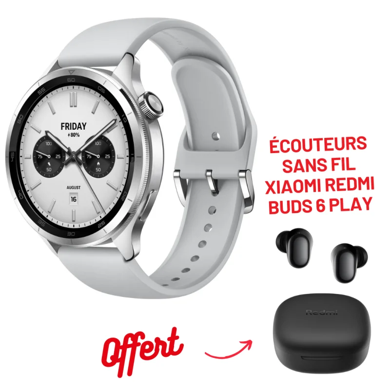 SMART WATCH XIAOMI WATCH S4 / SILVER + Écouteurs Sans Fil XIAOMI Redmi Buds 6 Play