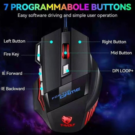 Souris Gamer Filaire T-WOLF M1 - Noir - photo 14