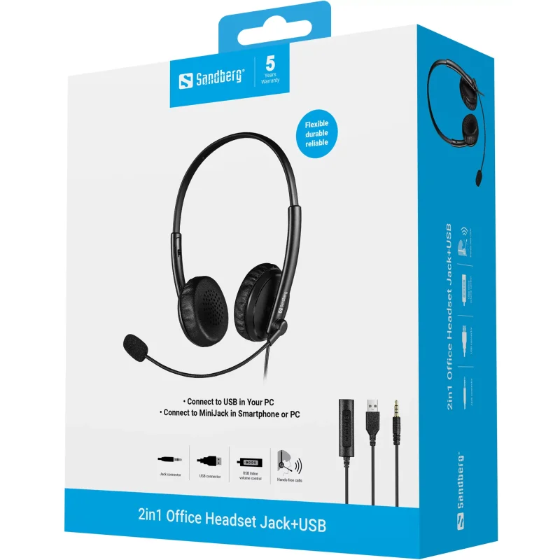 CASQUE FILAIRE SANDBERG PRO OFFICE JACK + USB - NOIR - photo 4