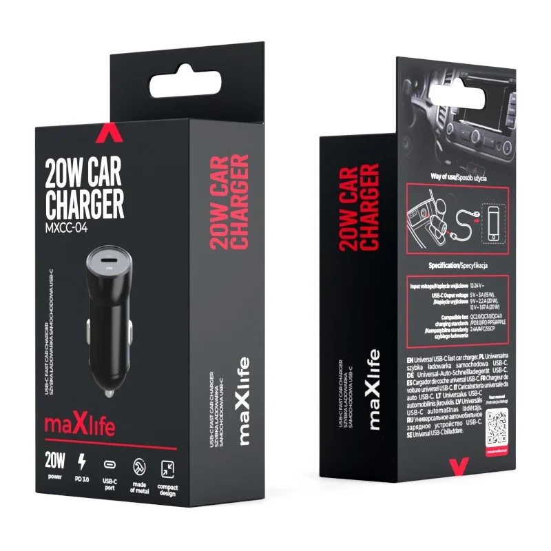 Chargeur de voiture Maxlife MXCC-04 PD QC 1x USB-C 20W / Noir - photo 4