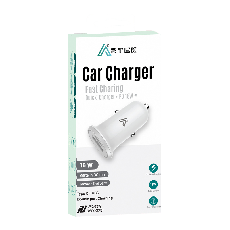Chargeur Voiture ARTEK PD+QC Rapide 18W + 12.5W / Blanc - photo 2