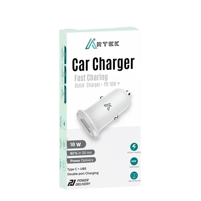 Chargeur Voiture ARTEK PD+QC Rapide 18W + 12.5W / Blanc - photo 2
