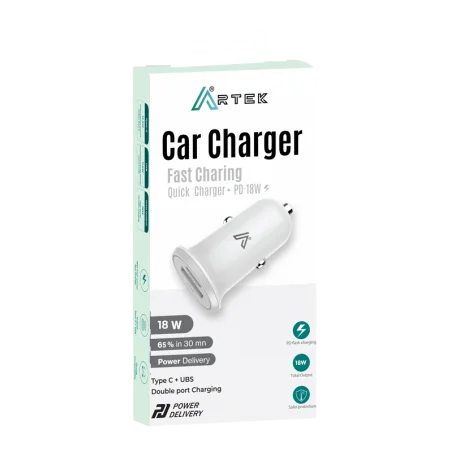 Chargeur Voiture ARTEK PD+QC Rapide 18W + 12.5W / Blanc - photo 5