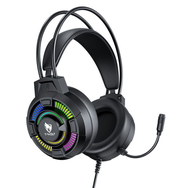 Micro Casque Gamer Filaire T-WOLF H140 / 7.1 USB / RGB / Noir - photo 1