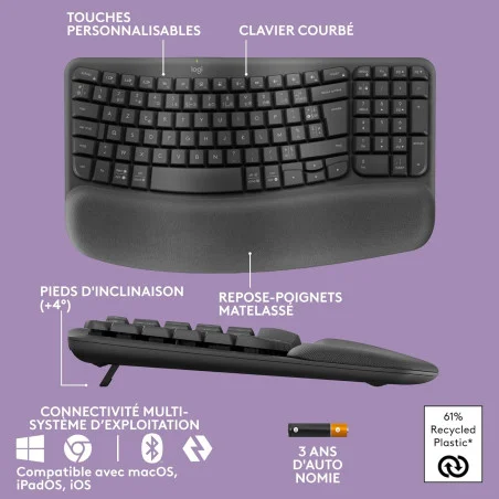 Clavier Sans Fil LOGITECH Ergonomique Wave Keys / Noir - Logitech - photo 11