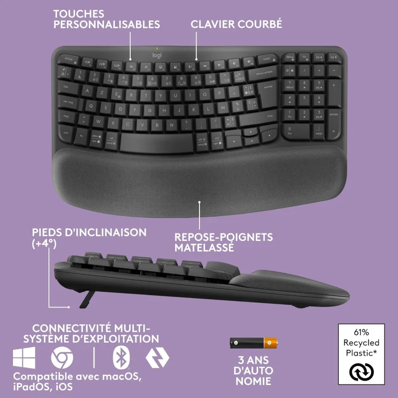 Clavier Sans Fil LOGITECH Ergonomique Wave Keys / Noir - Logitech - photo 4
