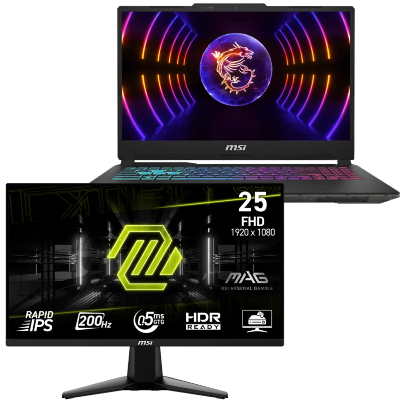 Pc Portable Gamer MSI Cyborg 15 A13V / i5-13420H / RTX 4050 6G / 512 Go SSD / Avec Écran Gaming MSI MAG 24.5" Full HD IPS / 200 Hz