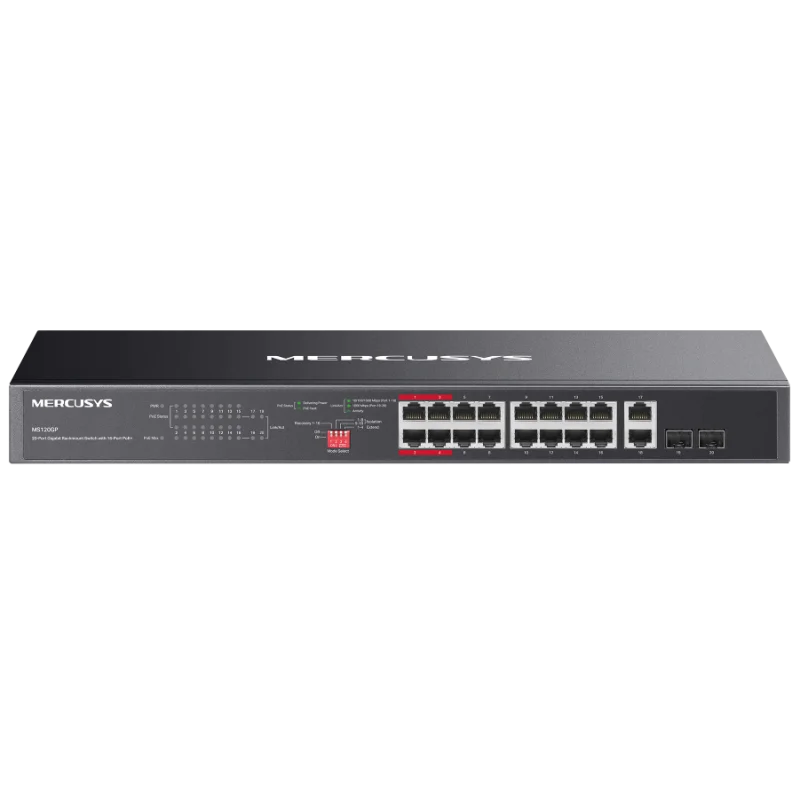 Switch Rackable Mercusys 16 Ports Giga PoE+ avec 2 Ports Giga et 2 SFP Slot 1Gb