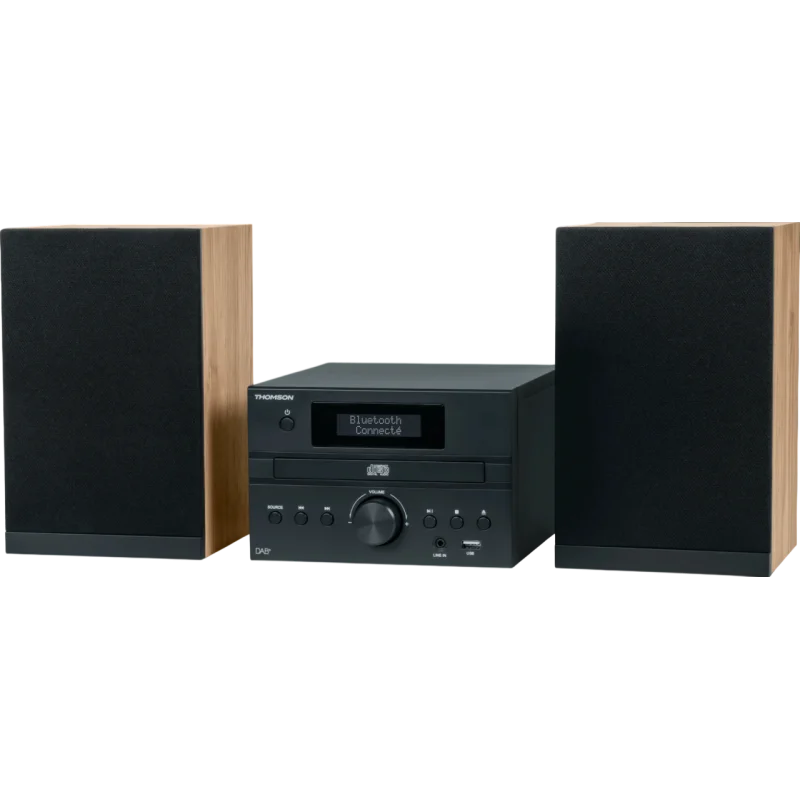 Micro-chaîne Bluetooth THOMSON Radio FM/CD/MP3/USB / Bois/Noir - photo 1