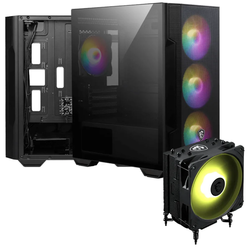 Boîtier Gaming Moyen Tour MSI MAG FORGE M100R / Micro ATX / Noir Avec Refroidisseur De Processeur MSI MAG COREFROZR AA13 / 120 mm / ARGB / LGA1851 / AM5 / Noir
