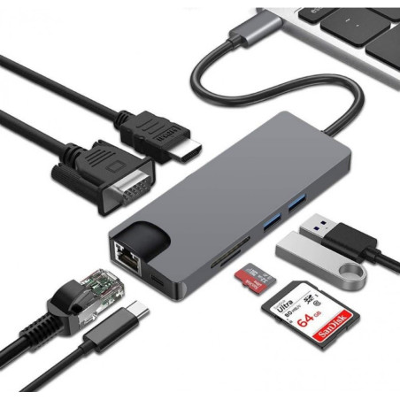 STATION D'ACCUEIL TYPE C VERS 8EN1(RJ45+HDM+VGA+TypeC+2x USB+PD) - photo 5