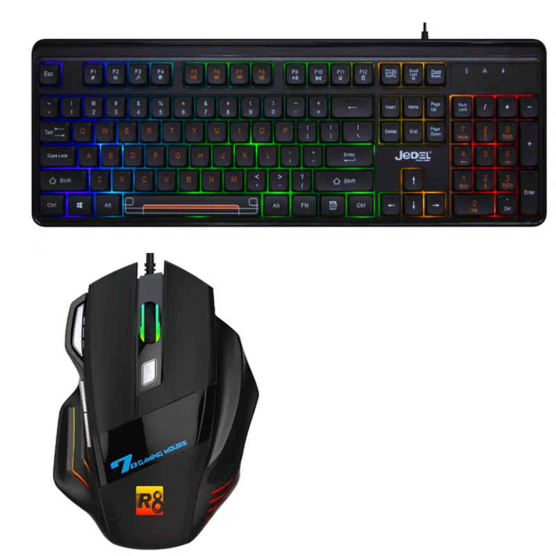 Pack Clavier Gaming JEDEL K31 / AZERTY / Noir Avec SOURIS 7D Gaming RGB LED Light R8 / jusqu'à 3 600 DPI / Noir - photo 1